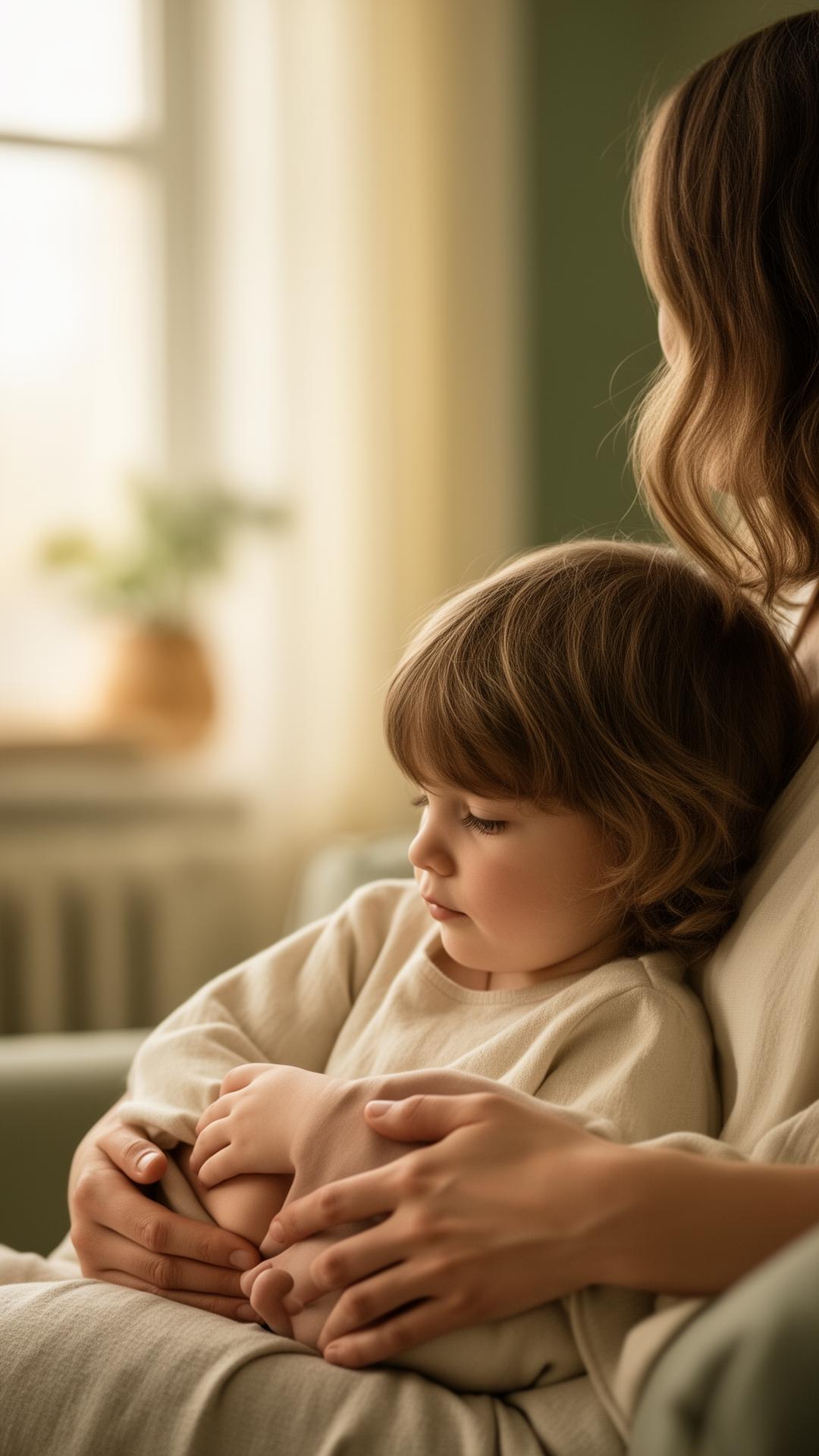 A parent and child sharing a quiet, connected moment at home
